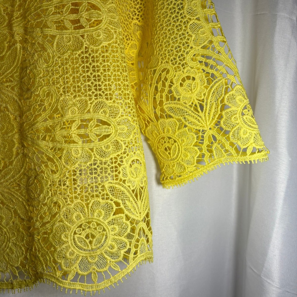 Alfred Dunner Floral Guipure Lace Open Front Cardigan Yellow 3/4 Sleeve - Picture 4 of 7